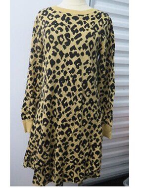 LOFT Outlet Sweater Dress Womens Medium Leopard Print Long Sleeve Fall Winter